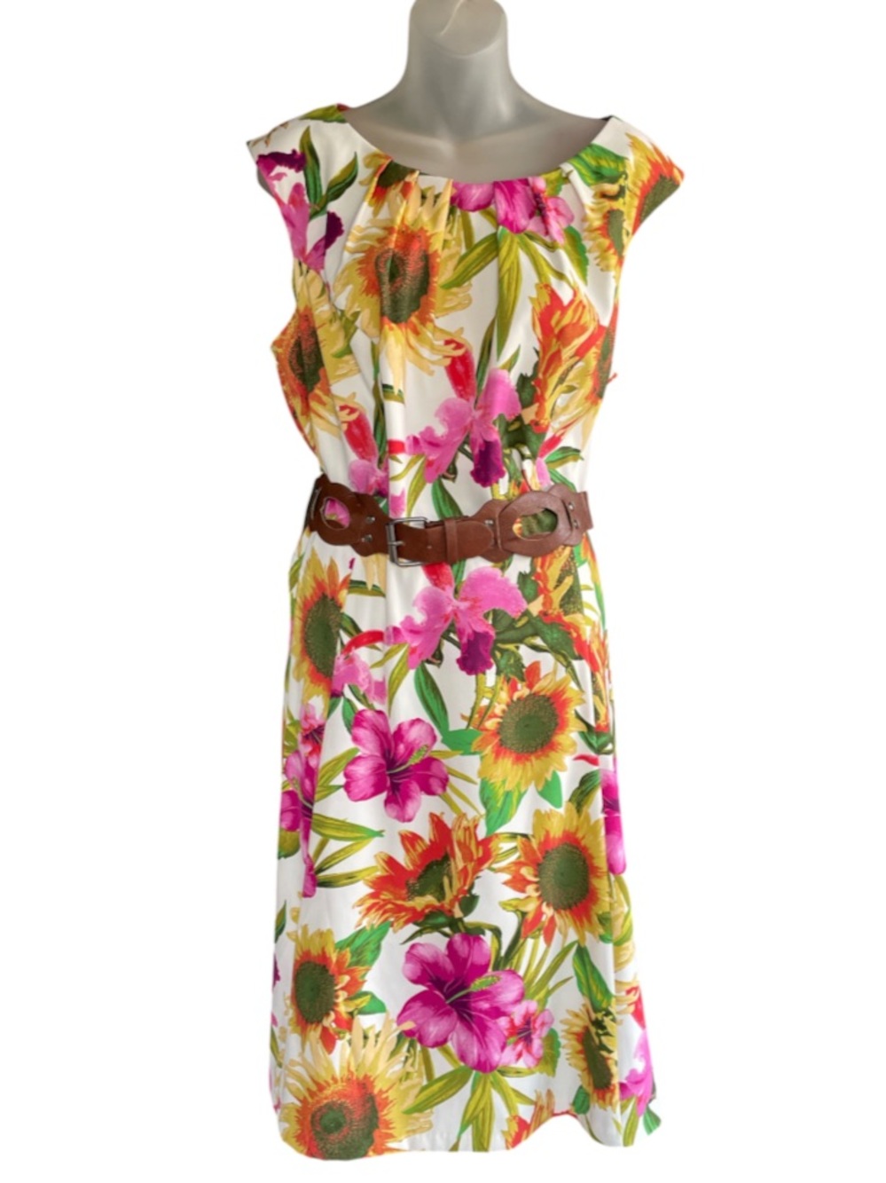 Dress barn colorful plus size 16 garden party dress with belt